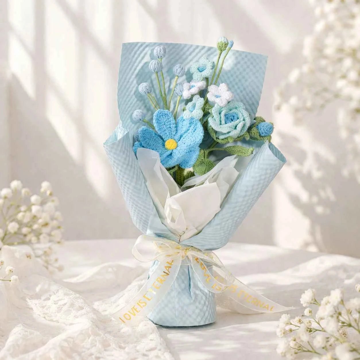 Handmade Crochet Flower Bouquet – Knitted Gesang Gift, Forever Flowers for Birthday, Mother's Day, Wedding Decor