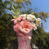 Handmade Crochet Flower Bouquet, Pink Roses & Tulips, Forever Flowers Gift for Mother's Day, Birthday, Anniversary