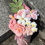 Handmade Crochet Flower Bouquet, Pink Roses & Tulips, Forever Flowers Gift for Mother's Day, Birthday, Anniversary