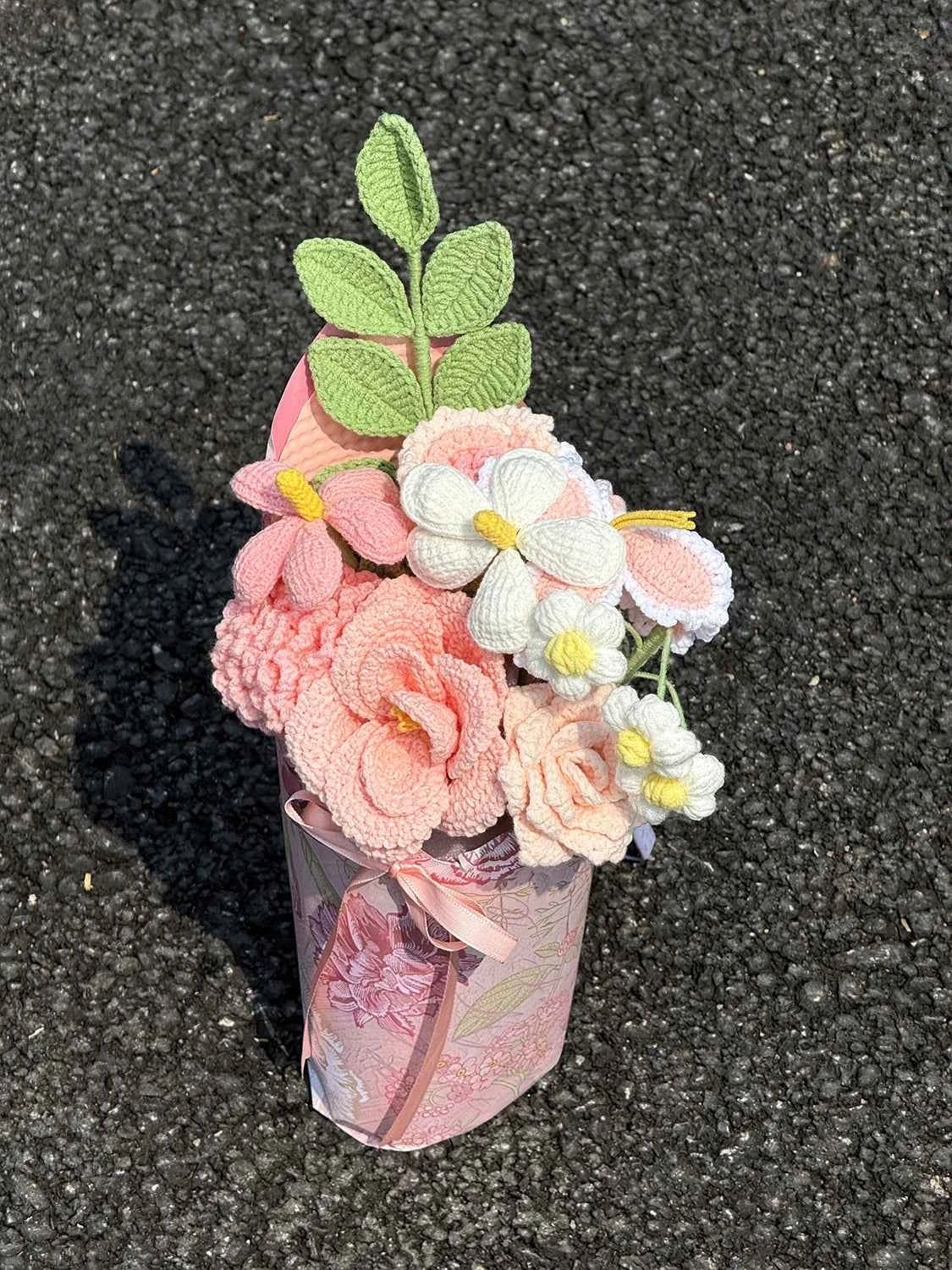 Handmade Crochet Flower Bouquet, Pink Roses & Tulips, Forever Flowers Gift for Mother's Day, Birthday, Anniversary