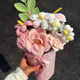 Handmade Crochet Flower Bouquet, Pink Roses & Tulips, Forever Flowers Gift for Mother's Day, Birthday, Anniversary