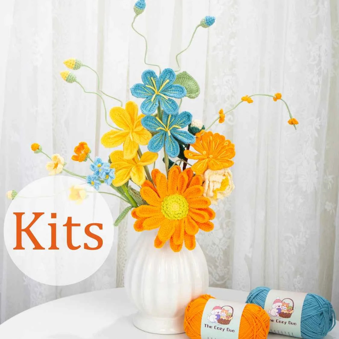 Crochet Flower Bouquet Kit with Full Materials | DIY Handmade Craft Gift for Home Decor