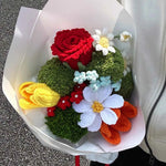 Handmade Crochet Flower Bouquet – Knitted Rose Tulip Daisy Yarn Flowers
