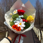 Handmade Crochet Flower Bouquet – Knitted Rose Tulip Daisy Yarn Flowers