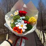Handmade Crochet Flower Bouquet – Knitted Rose Tulip Daisy Yarn Flowers