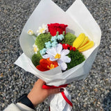 Handmade Crochet Flower Bouquet – Knitted Rose Tulip Daisy Yarn Flowers