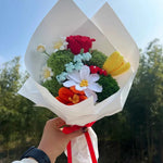 Handmade Crochet Flower Bouquet – Knitted Rose Tulip Daisy Yarn Flowers