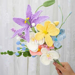 Handmade Crochet Forever Flower Bouquet, Eco-Friendly Tulip & Orchid Arrangement, Perfect Gift for All Occasions（9piece）