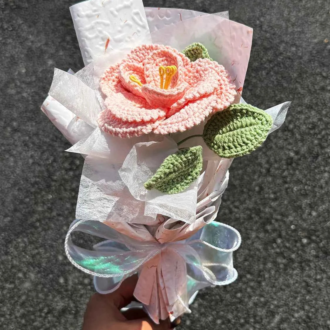 Handmade Crochet French Rose | Single Stem Mini Bouquet Gift