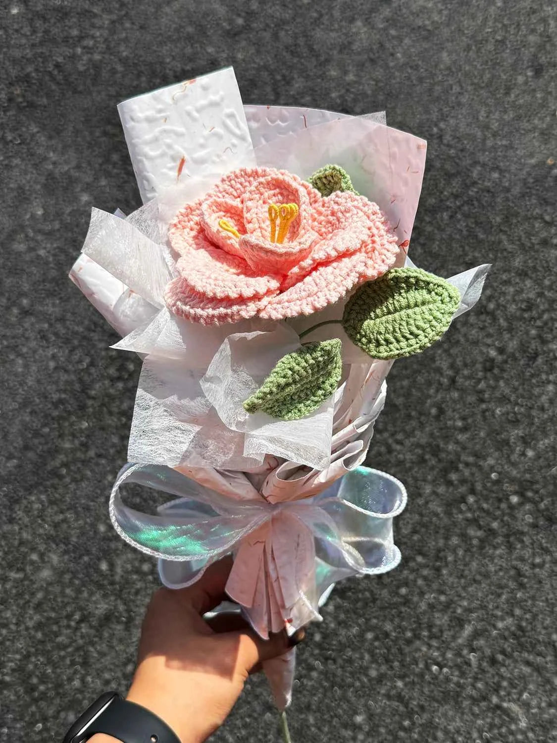 Handmade Crochet French Rose | Single Stem Mini Bouquet Gift