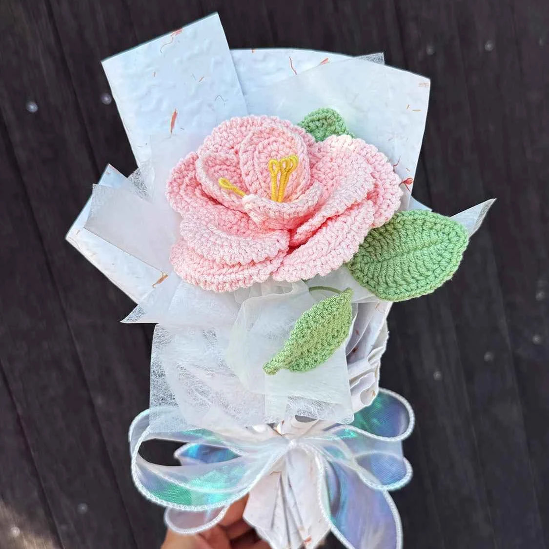 Handmade Crochet French Rose | Single Stem Mini Bouquet Gift