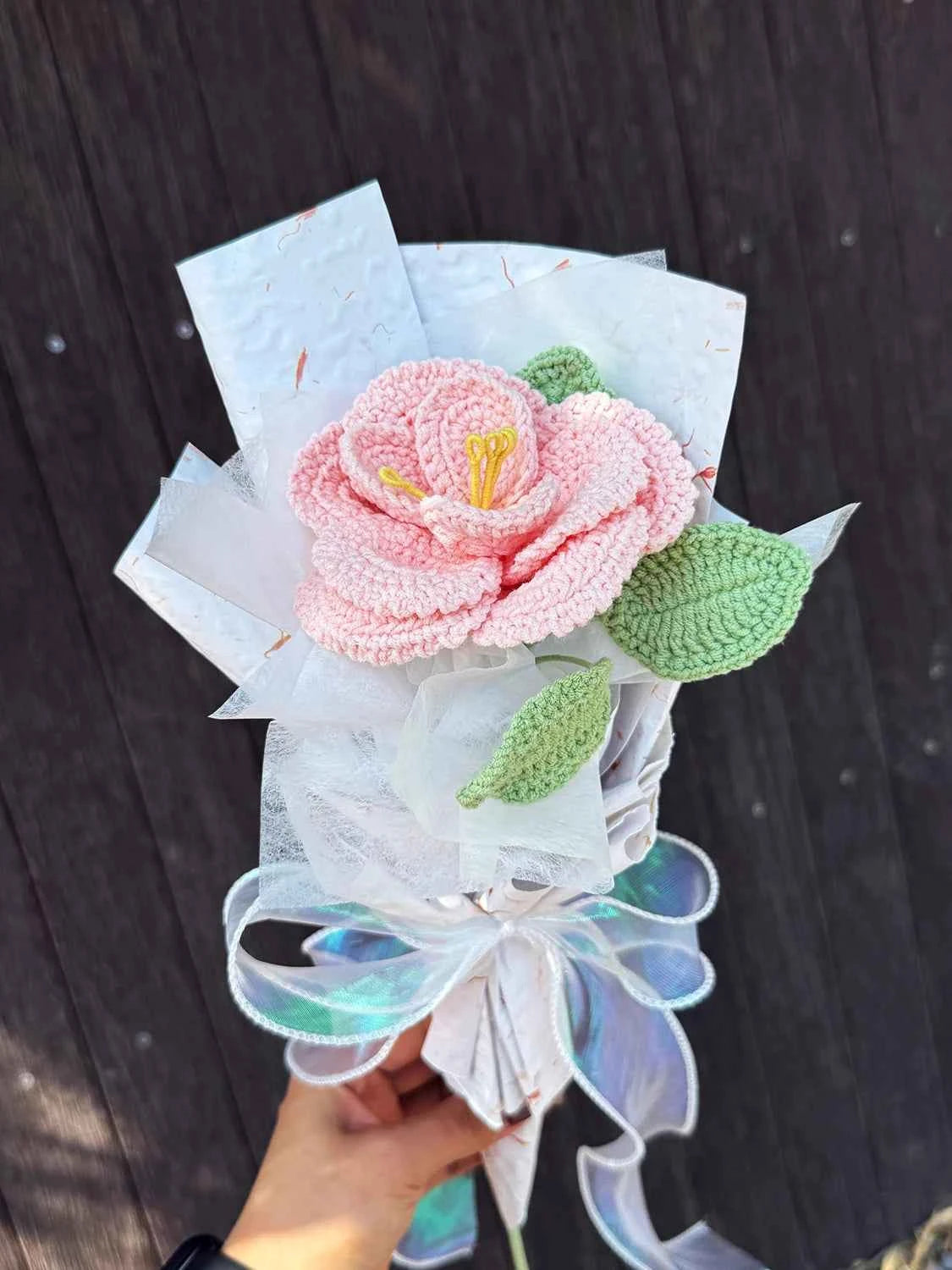 Handmade Crochet French Rose | Single Stem Mini Bouquet Gift