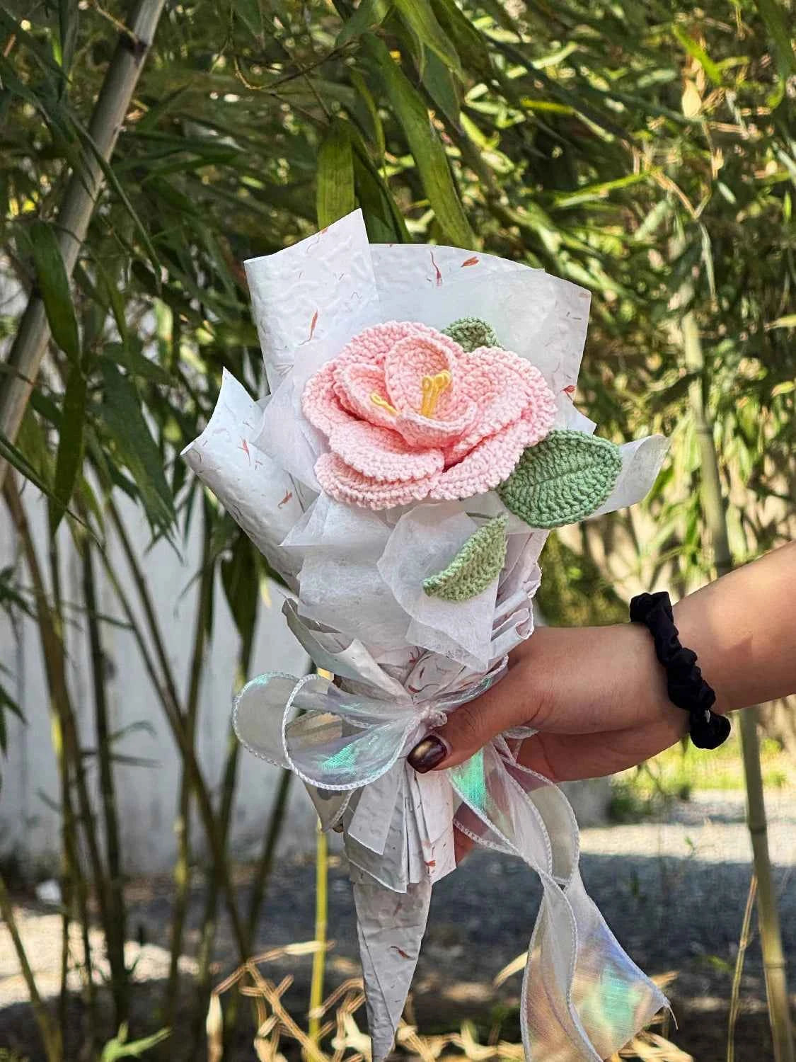 Handmade Crochet French Rose | Single Stem Mini Bouquet Gift