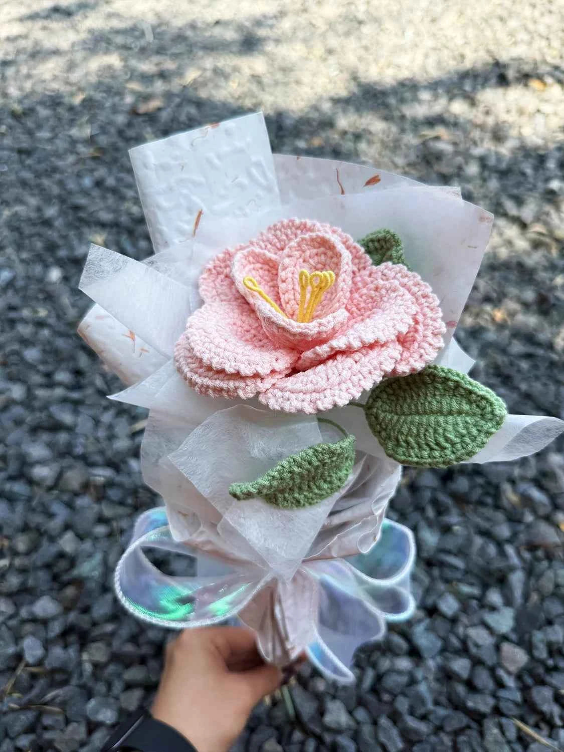 Handmade Crochet French Rose | Single Stem Mini Bouquet Gift