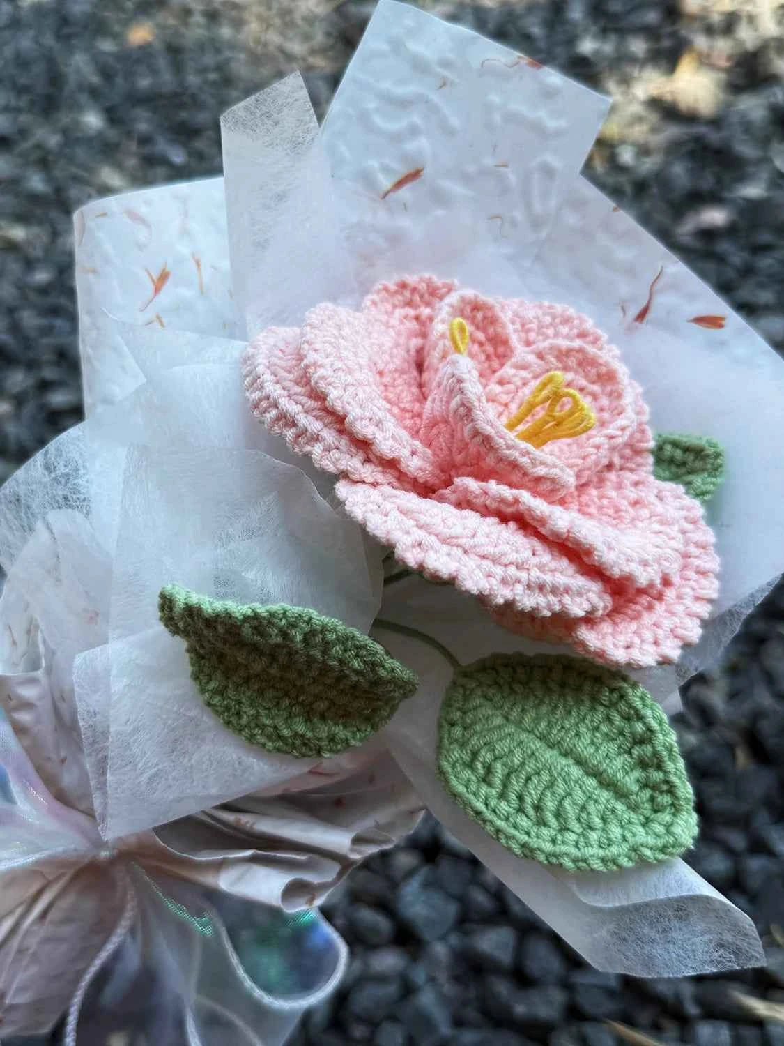 Handmade Crochet French Rose | Single Stem Mini Bouquet Gift