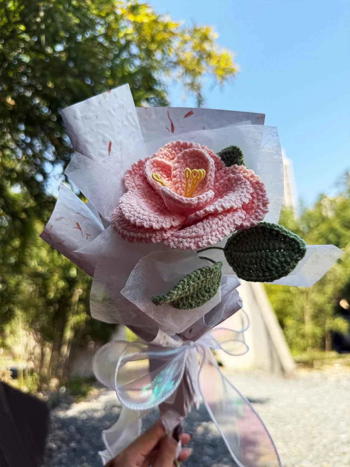 Handmade Crochet French Rose | Single Stem Mini Bouquet Gift