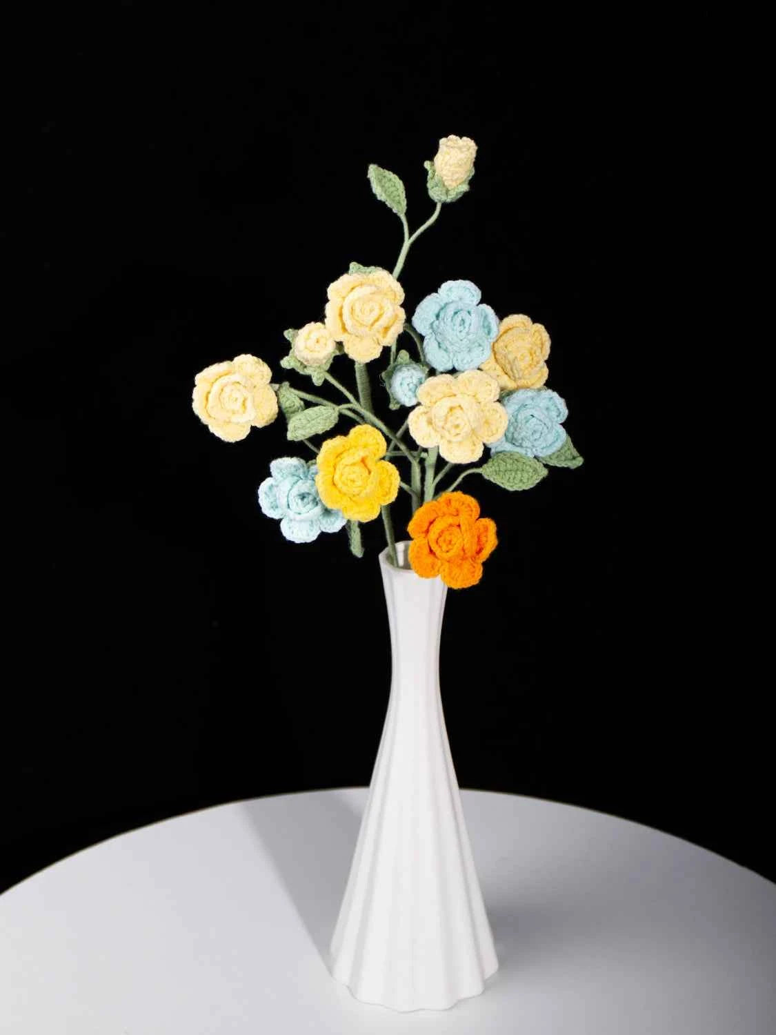 Handmade Crochet Knitted Single Stem Flower Barbie Rose