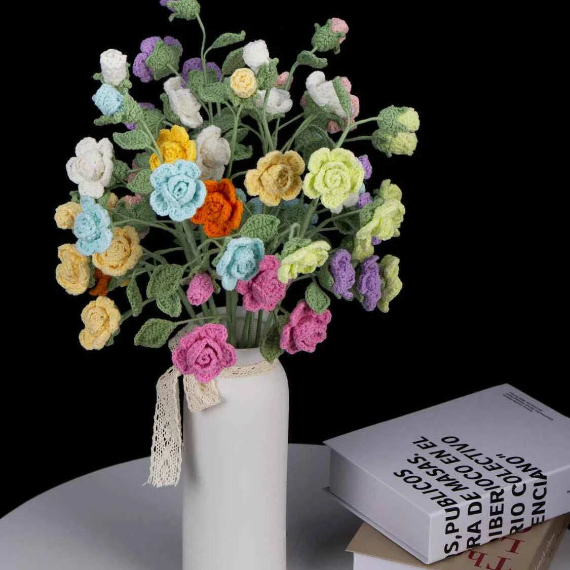 Handmade Crochet Knitted Single Stem Flower Barbie Rose