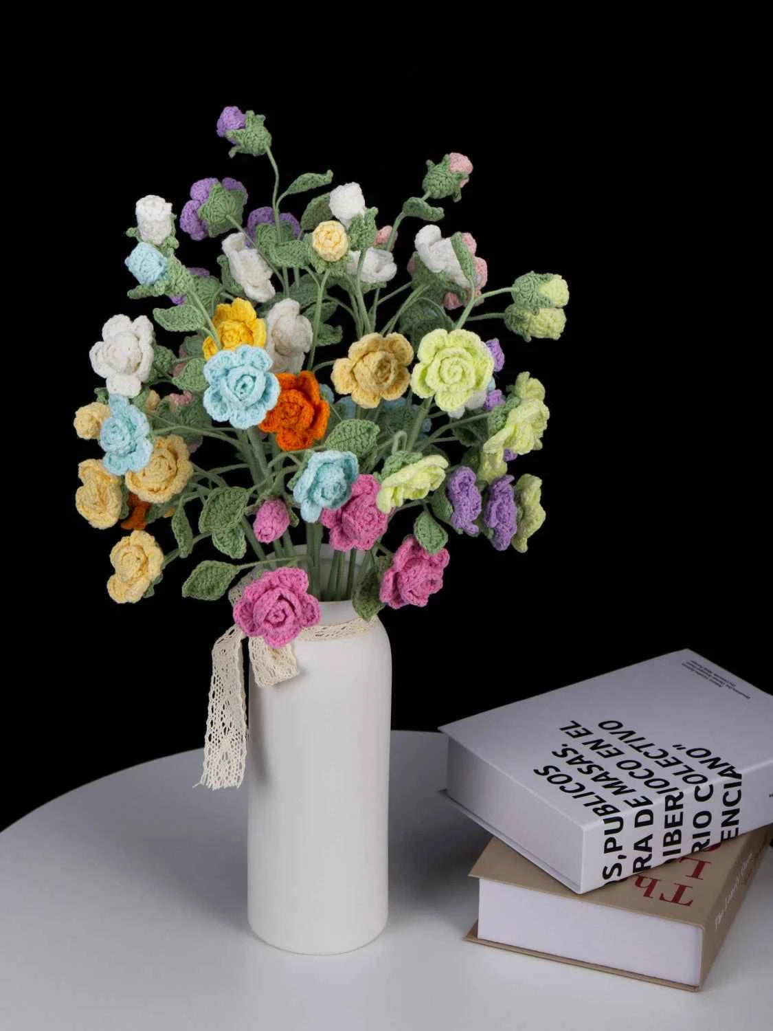 Handmade Crochet Knitted Single Stem Flower Barbie Rose