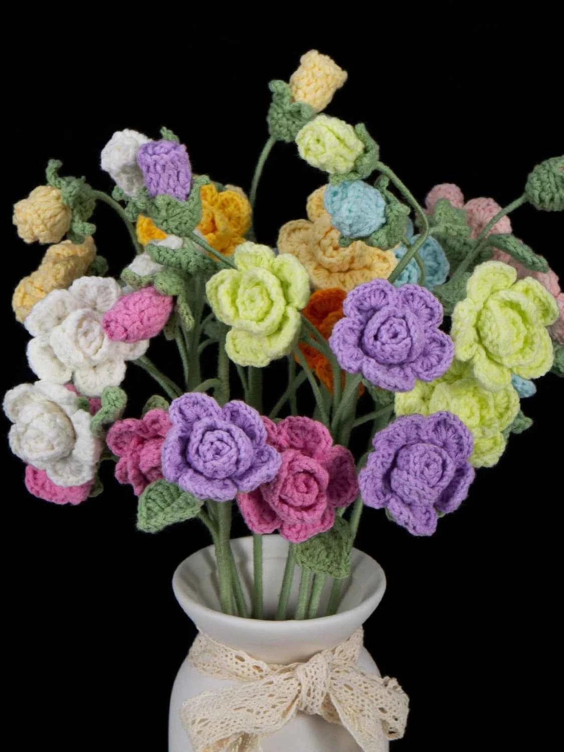 Handmade Crochet Knitted Single Stem Flower Barbie Rose