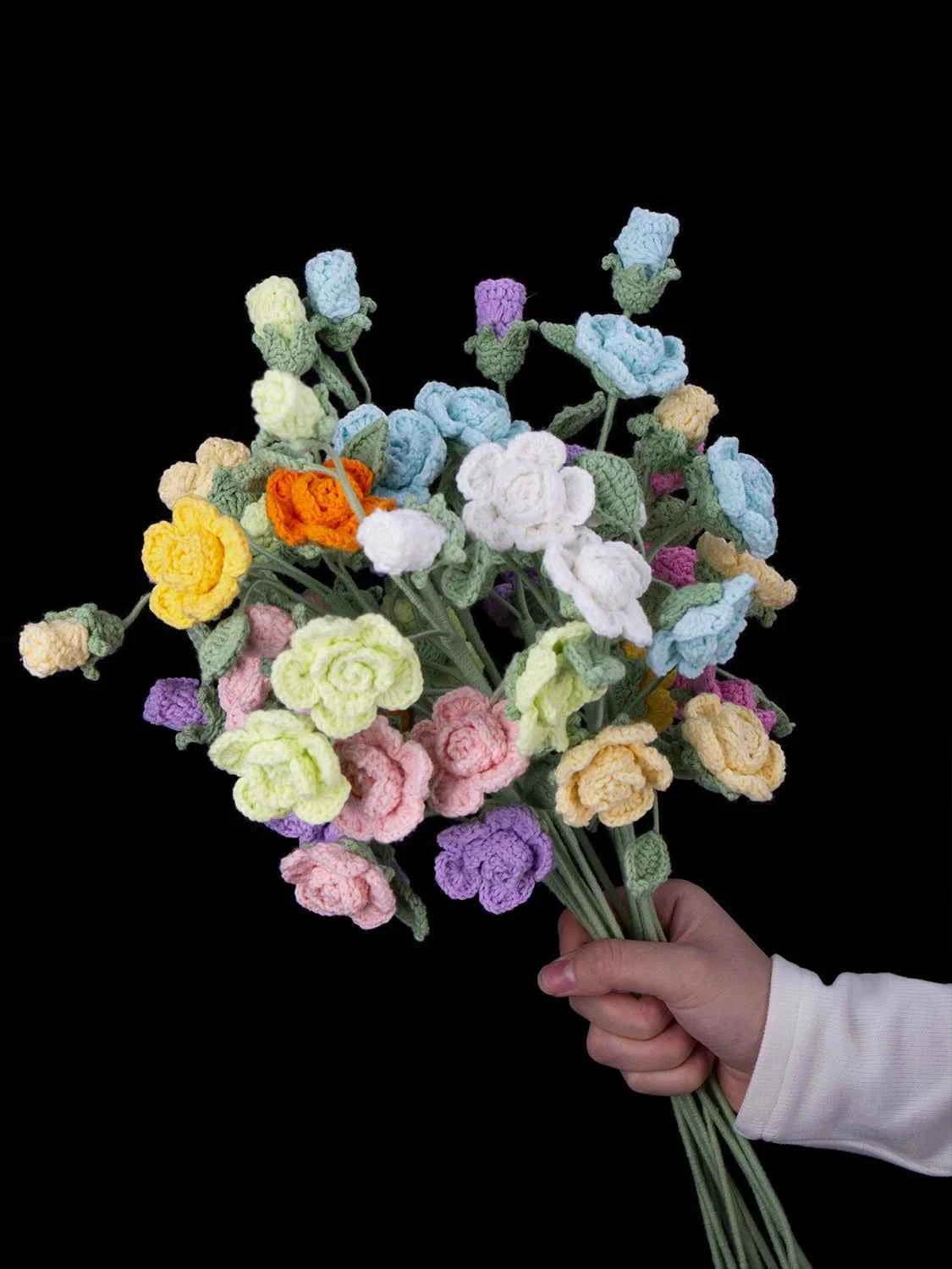 Handmade Crochet Knitted Single Stem Flower Barbie Rose