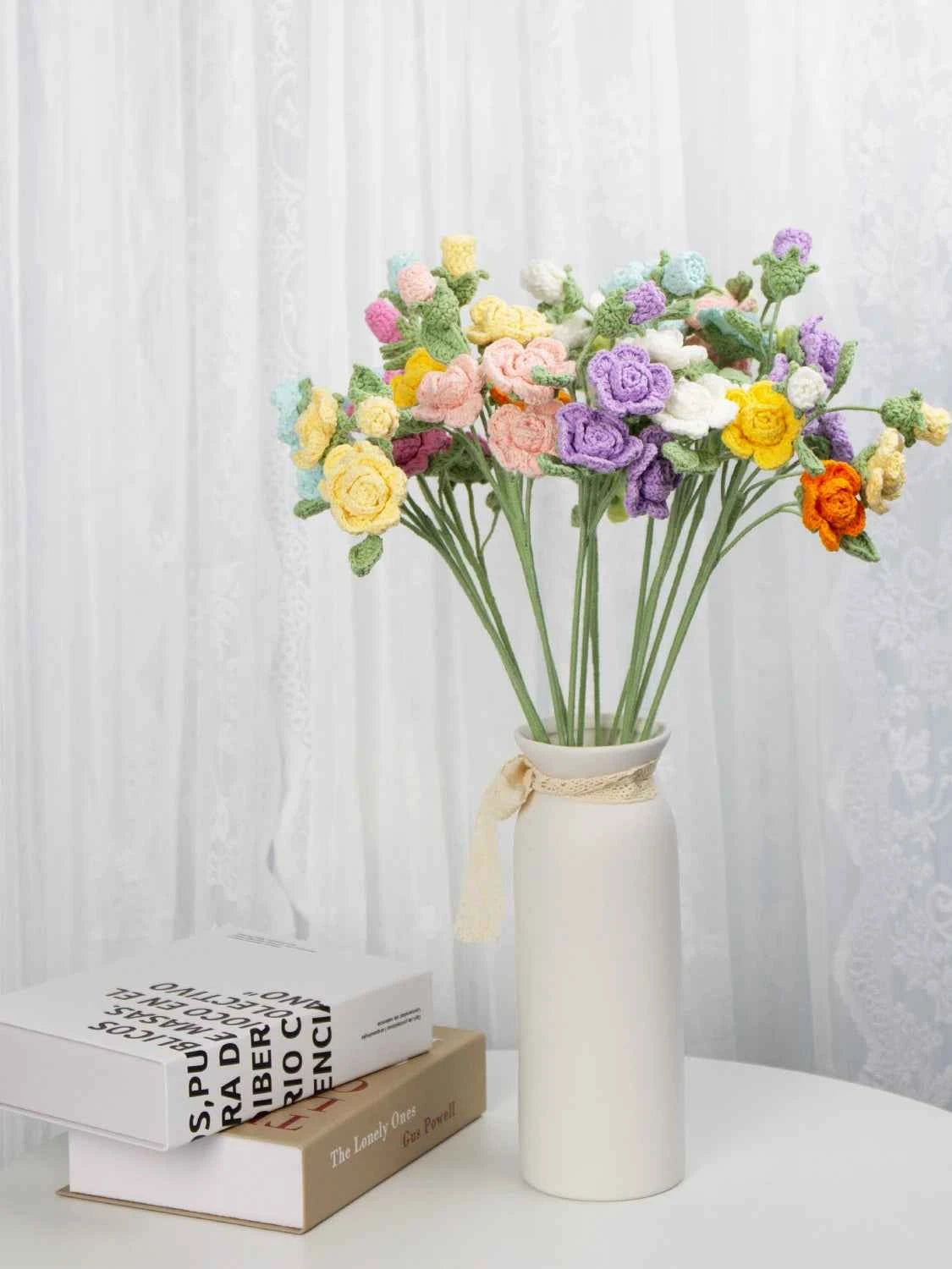 Handmade Crochet Knitted Single Stem Flower Barbie Rose