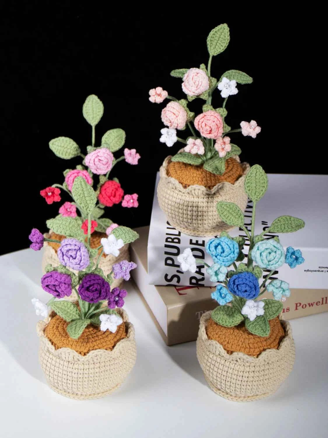 Crochet Mini Rose Bouquet in Pot - Unique Gift for Her, Home Office Decor