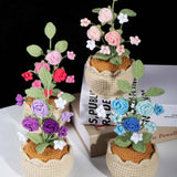 Crochet Mini Rose Bouquet in Pot - Unique Gift for Her, Home Office Decor