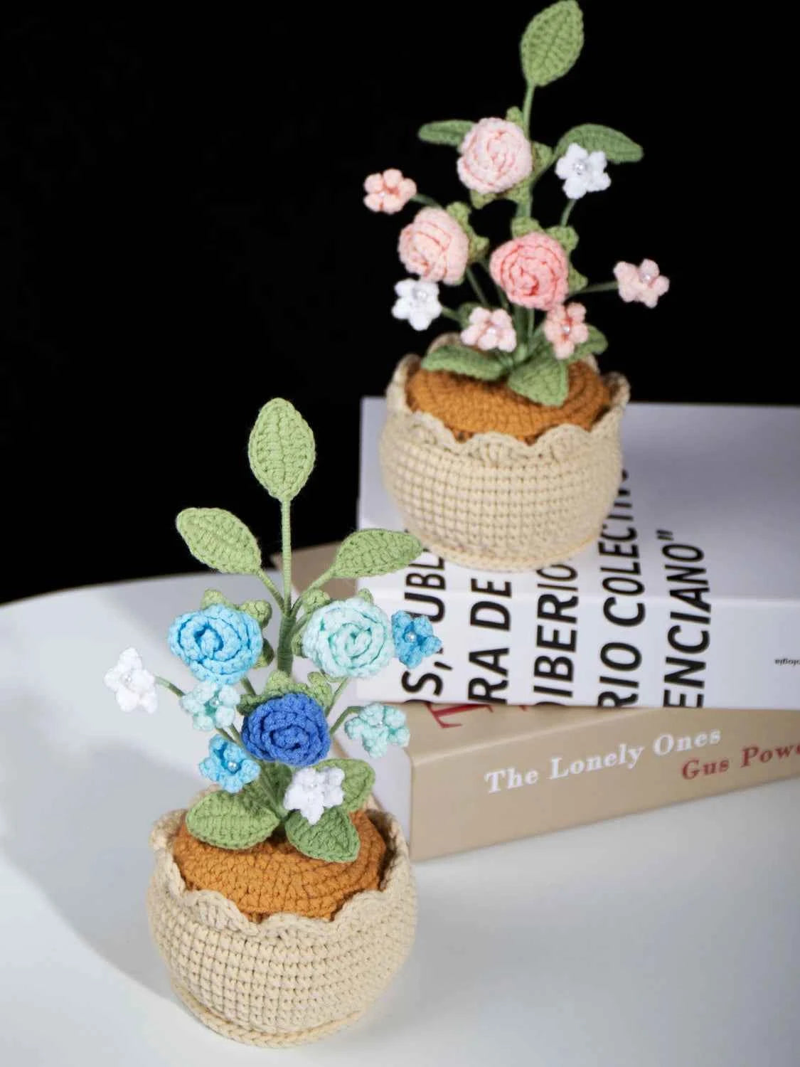 Crochet Mini Rose Bouquet in Pot - Unique Gift for Her, Home Office Decor
