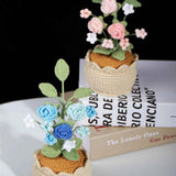 Crochet Mini Rose Bouquet in Pot - Unique Gift for Her, Home Office Decor