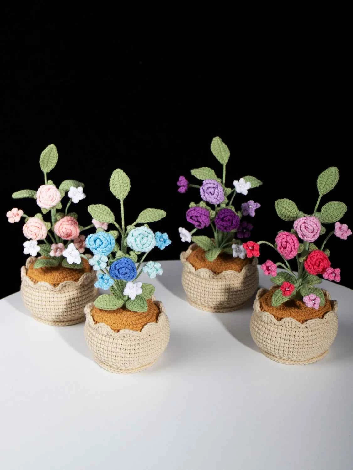 Crochet Mini Rose Bouquet in Pot - Unique Gift for Her, Home Office Decor