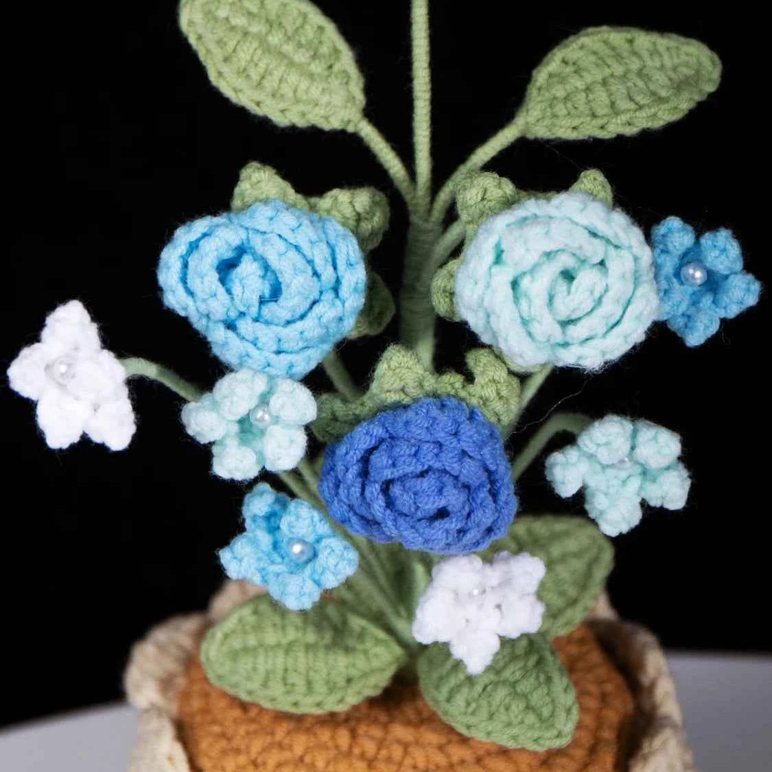 Crochet Mini Rose Bouquet in Pot - Unique Gift for Her, Home Office Decor