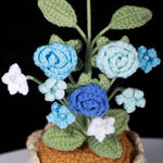 Crochet Mini Rose Bouquet in Pot - Unique Gift for Her, Home Office Decor