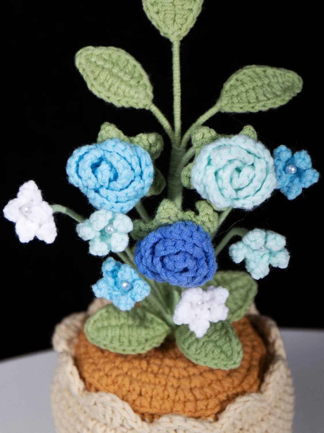 Crochet Mini Rose Bouquet in Pot - Unique Gift for Her, Home Office Decor