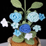 Crochet Mini Rose Bouquet in Pot - Unique Gift for Her, Home Office Decor