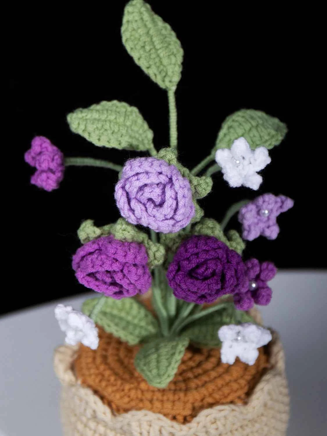 Crochet Mini Rose Bouquet in Pot - Unique Gift for Her, Home Office Decor