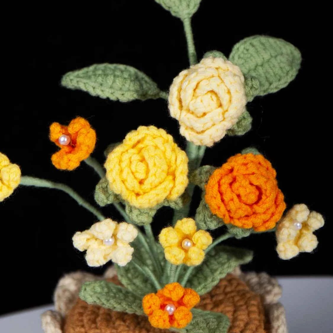 Crochet Mini Rose Bouquet in Pot - Unique Gift for Her, Home Office Decor