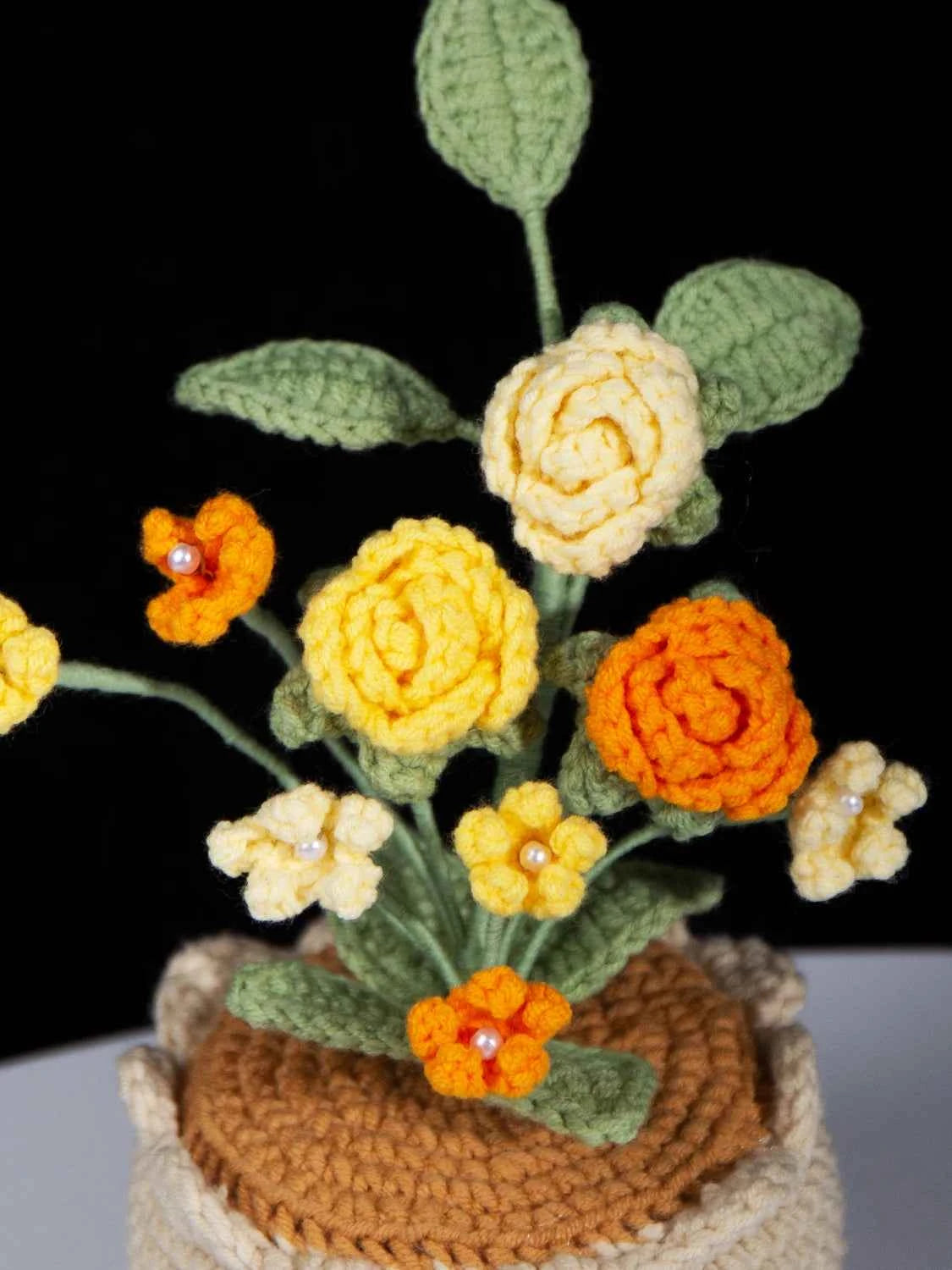 Crochet Mini Rose Bouquet in Pot - Unique Gift for Her, Home Office Decor