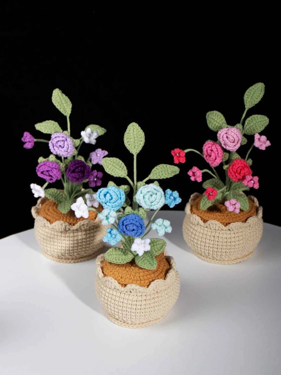 Crochet Mini Rose Bouquet in Pot - Unique Gift for Her, Home Office Decor