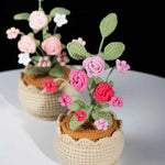 Crochet Mini Rose Bouquet in Pot - Unique Gift for Her, Home Office Decor