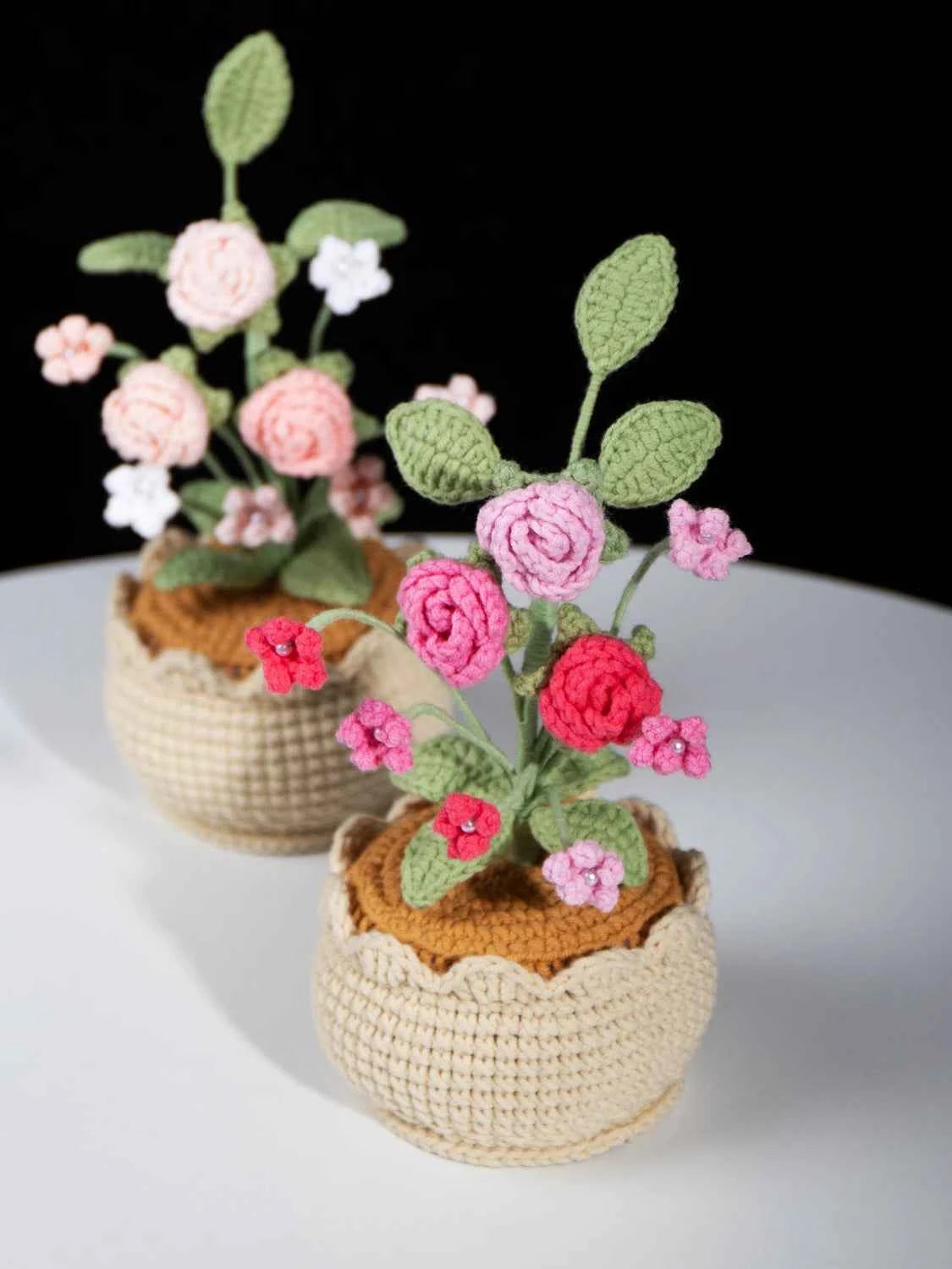 Crochet Mini Rose Bouquet in Pot - Unique Gift for Her, Home Office Decor