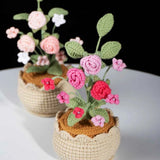 Crochet Mini Rose Bouquet in Pot - Unique Gift for Her, Home Office Decor