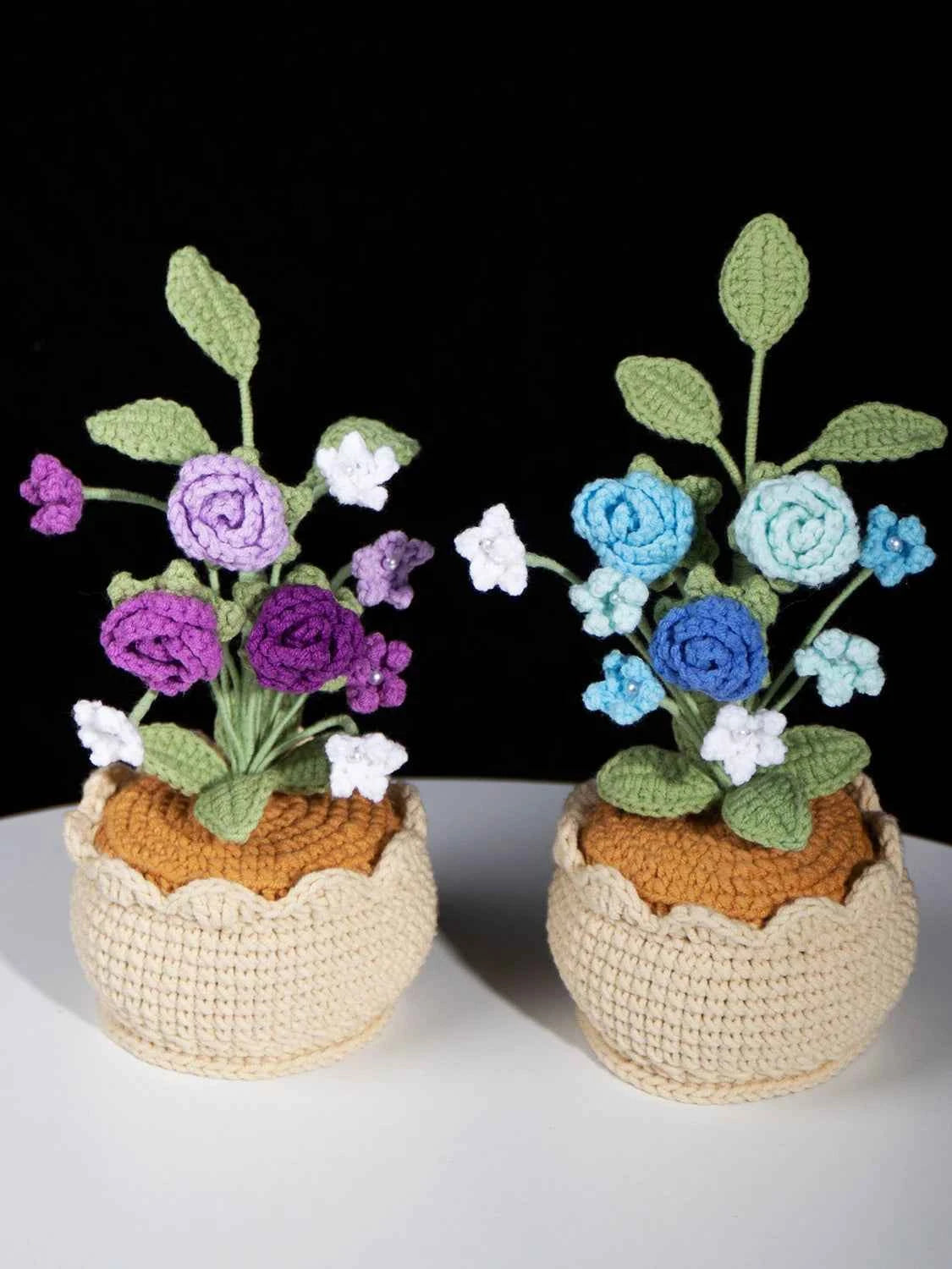 Crochet Mini Rose Bouquet in Pot - Unique Gift for Her, Home Office Decor
