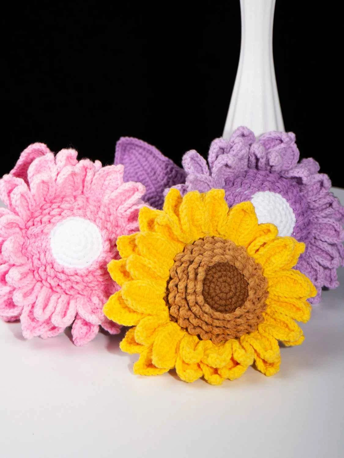 Handmade Crochet Sunflower Yarn Knitted Forever Flower for Home Decor, Graduation, Birthday