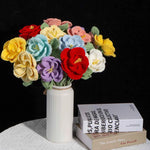Handmade Crocheted French Rose Single Stem - Multicolor Knitted Artificial Flower