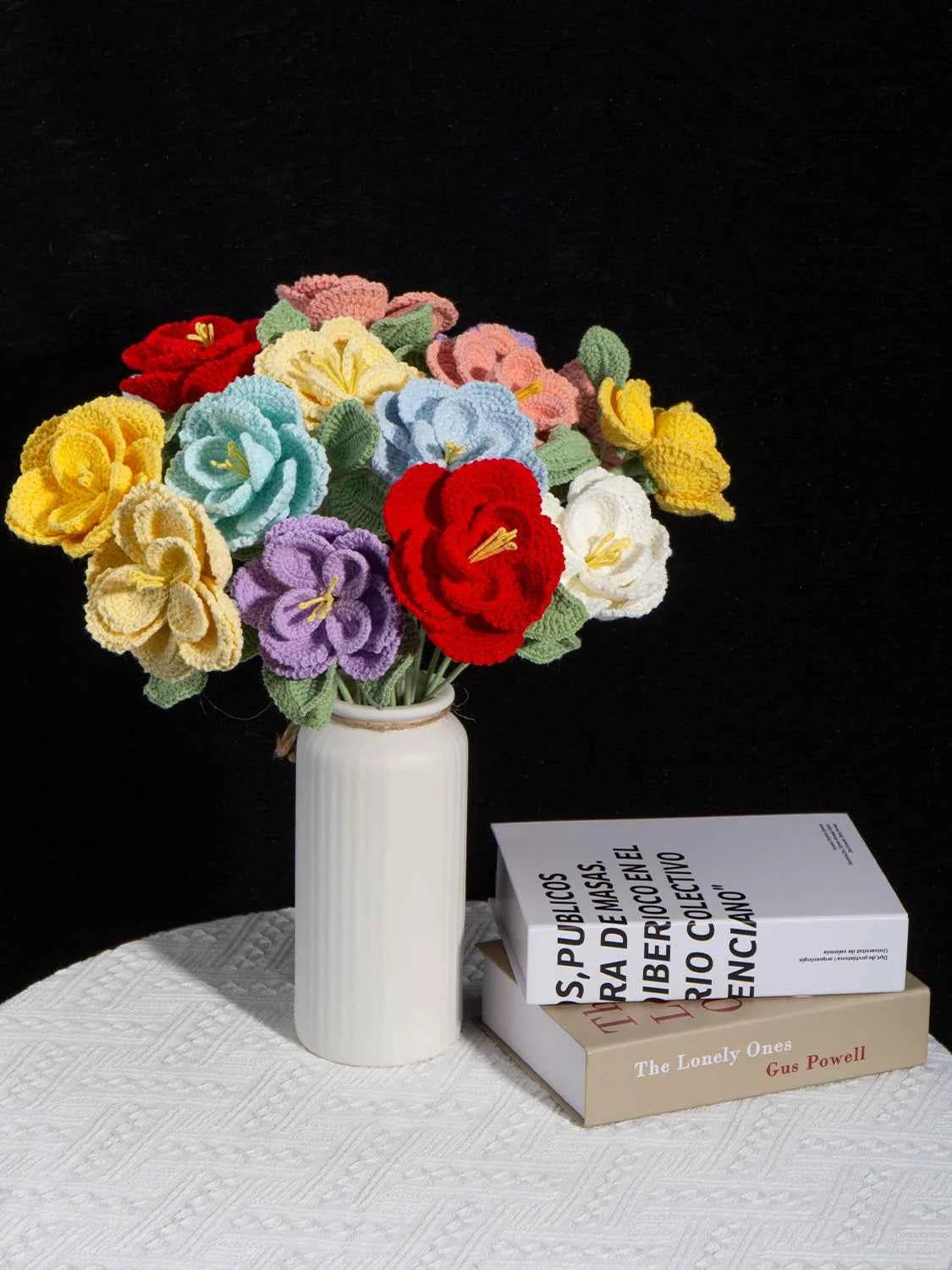 Handmade Crocheted French Rose Single Stem - Multicolor Knitted Artificial Flower