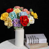 Handmade Crocheted French Rose Single Stem - Multicolor Knitted Artificial Flower