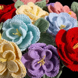Handmade Crocheted French Rose Single Stem - Multicolor Knitted Artificial Flower