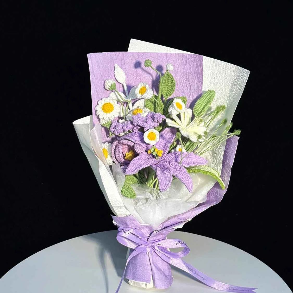Handmade Purple Lily Crochet Bouquet - Knitted Flower Gift for Her