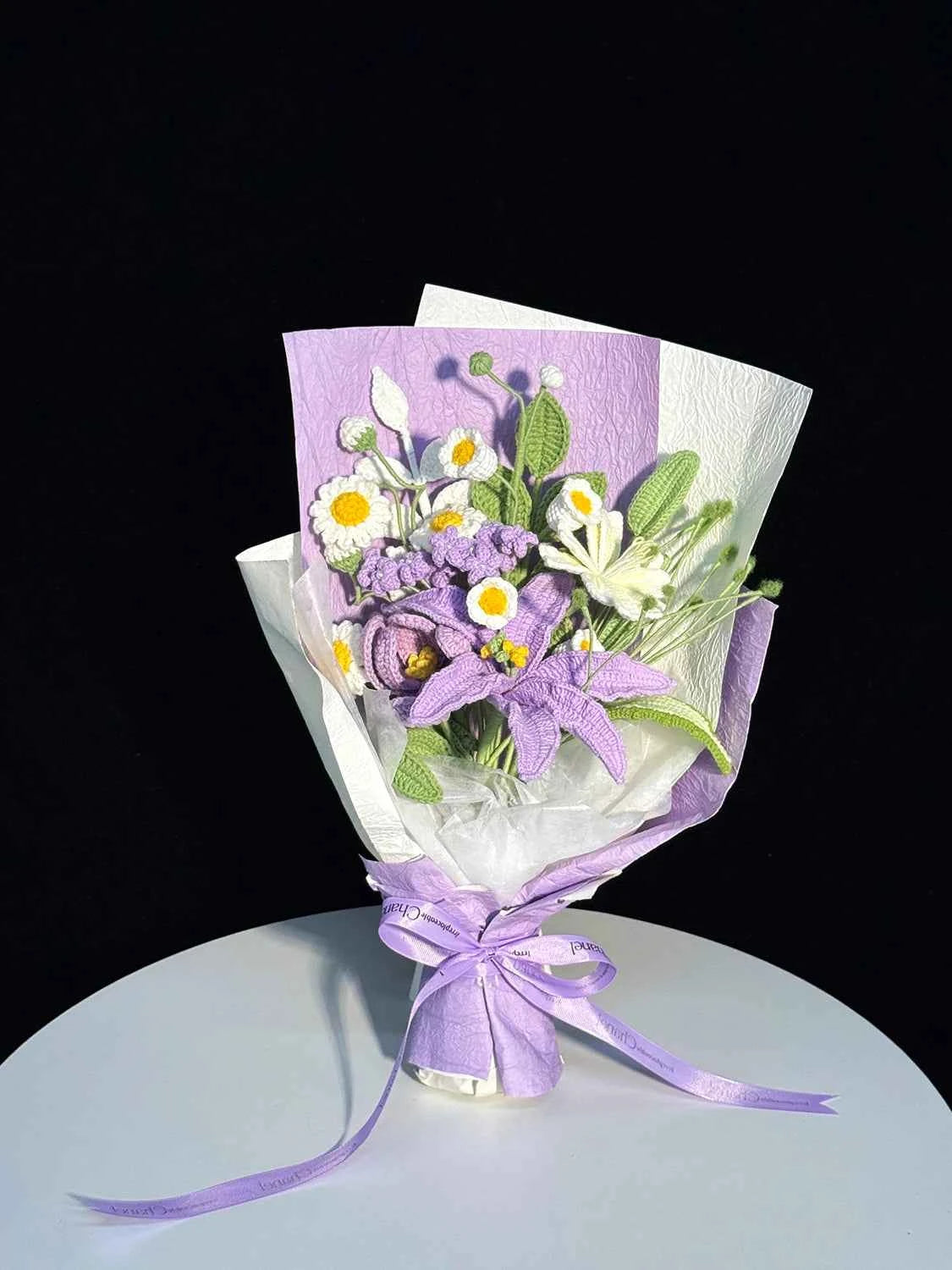 Handmade Purple Lily Crochet Bouquet - Knitted Flower Gift for Her